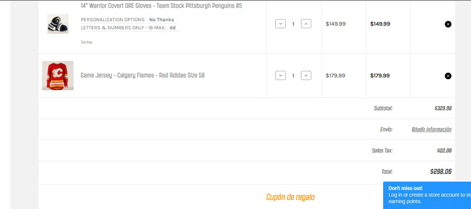 Pro Stock Hockey coupon code screenshot showing code JERSEYS30 applied at Pro Stock Hockey checkout page. Uploaded by SimplyCodes community member ashe1986 on Aug 26, 2025