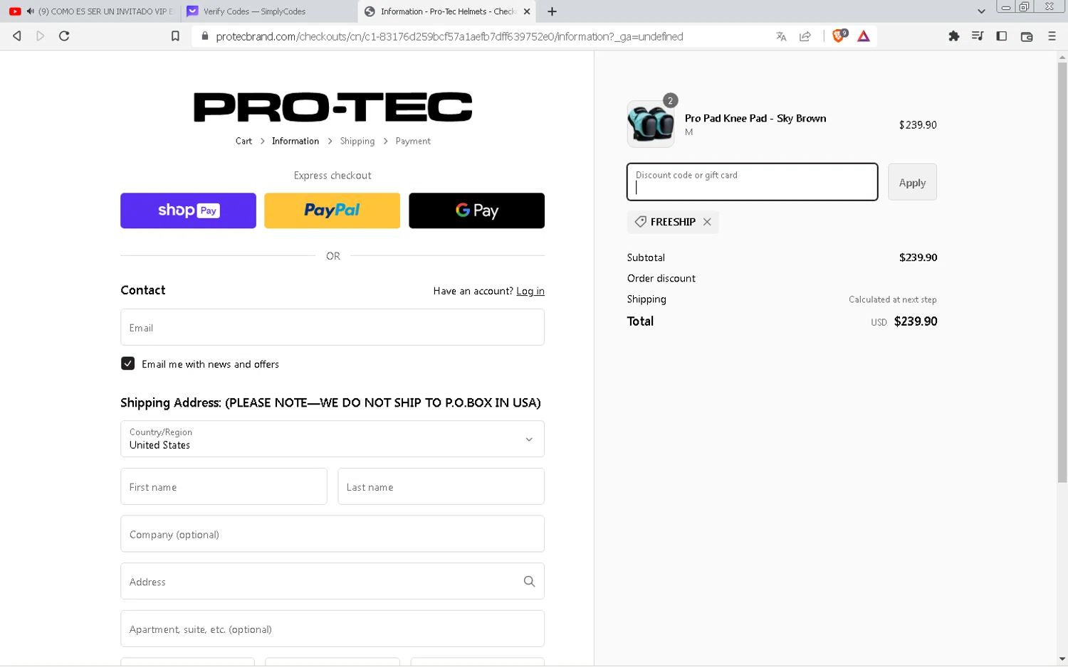 Pro-Tec checkout page showing Pro-Tec promo code box | Screenshot taken by SimplyCodes community member on Sep 28, 2023