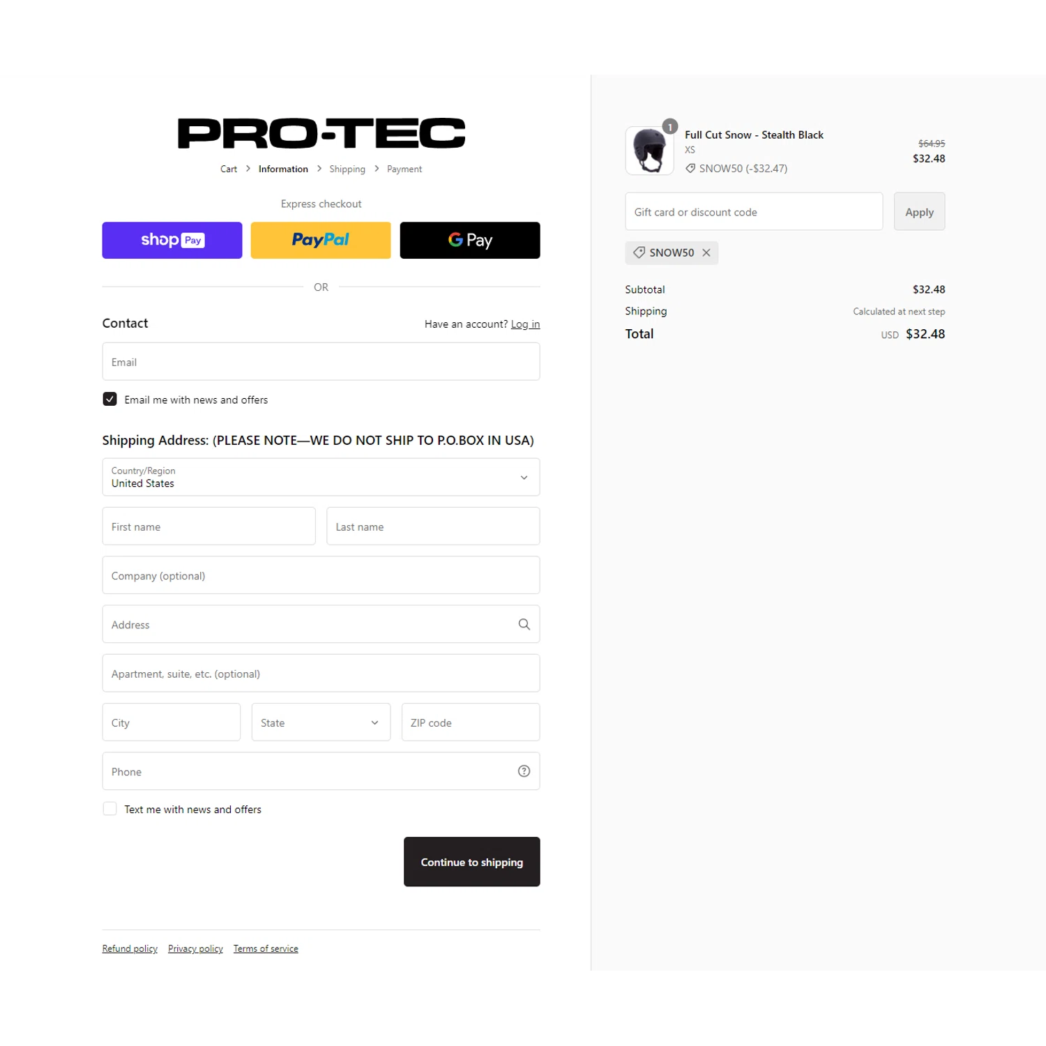 Pro-Tec checkout page showing Pro-Tec promo code box | Screenshot taken by SimplyCodes community member on Sep 6, 2023