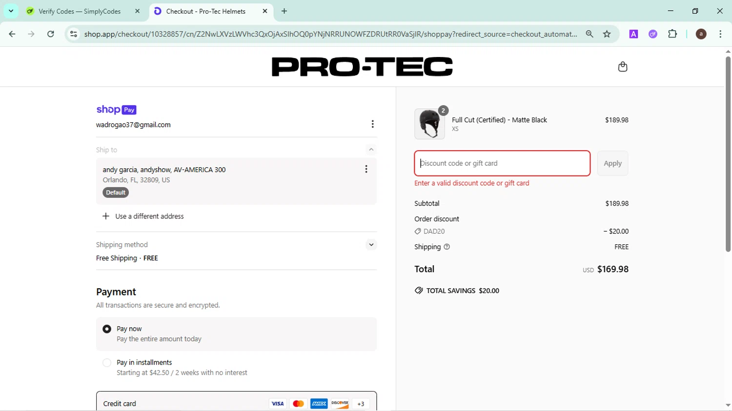 Pro-Tec promo code screenshot showing code CODE10 applied at Pro-Tec checkout page. Uploaded by SimplyCodes community member CodeMaverick246 on Jun 13, 2025