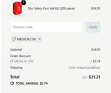 MEDICAL15% coupon verification screenshot