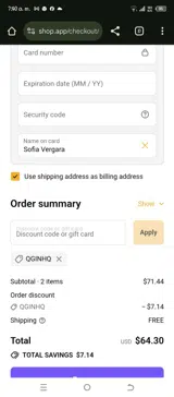QGINHQ coupon verification screenshot
