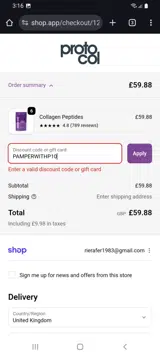 PAMPERWITHP10 coupon verification screenshot