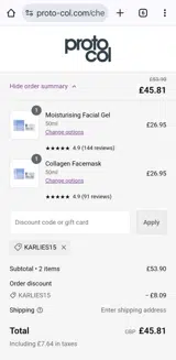 KARLIES15 coupon verification screenshot