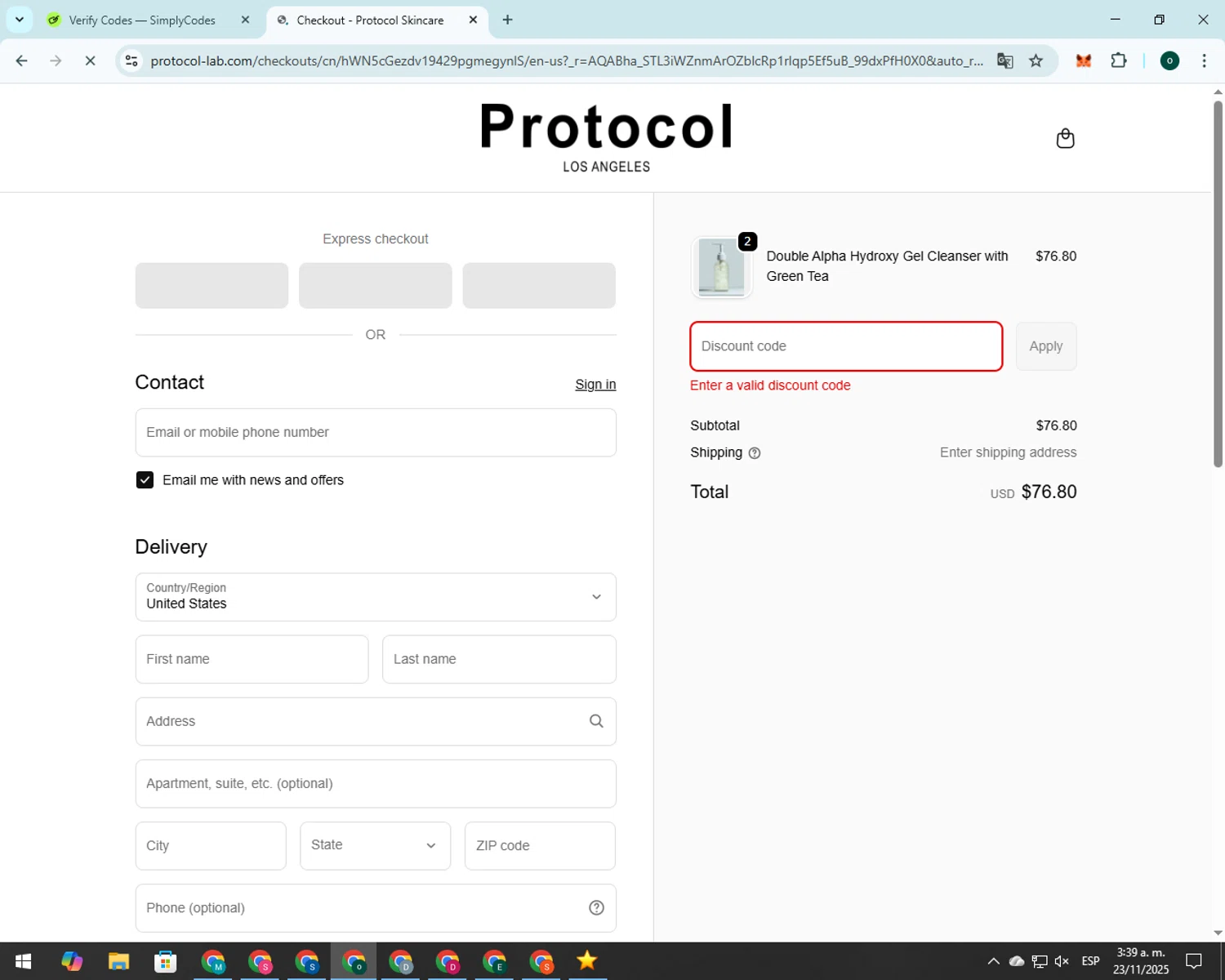 Protocol Lab promo code screenshot showing code RENEWME applied at Protocol Lab checkout page. Uploaded by SimplyCodes community member 00000008 on Nov 23, 2025
