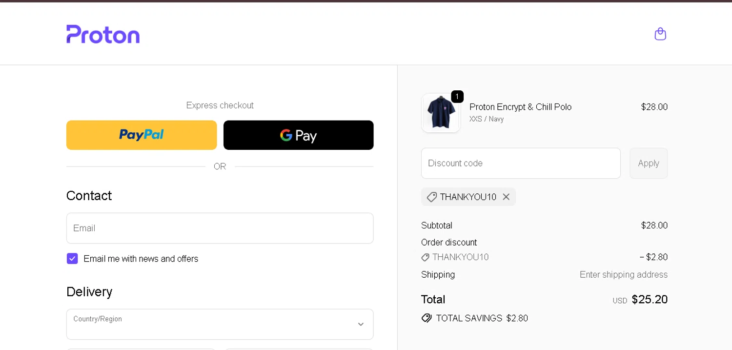 ProtonMail checkout page showing ProtonMail discount code box | Screenshot taken by SimplyCodes community member on Jan 8, 2026