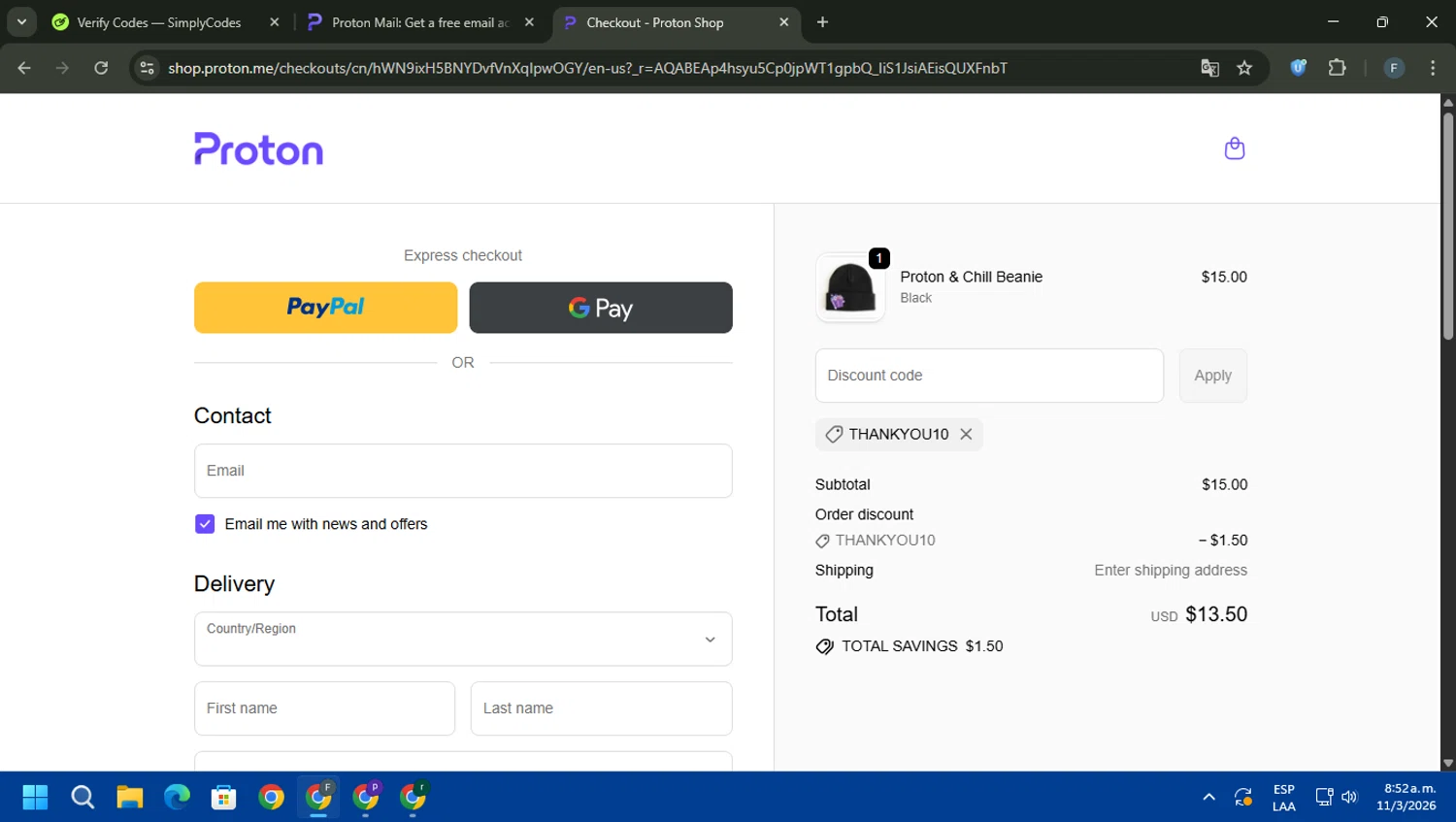Verification screenshot for 10% Off Storewide (scroll Down and Click on Shop) at ProtonMail - 3mo ago