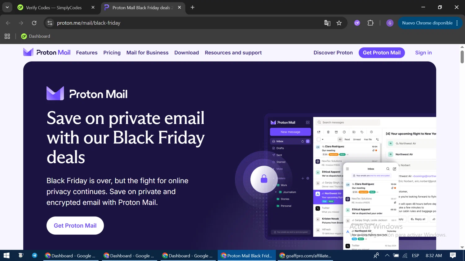 ProtonMail discount code screenshot showing code BF2023 applied at ProtonMail checkout page. Uploaded by SimplyCodes community member GloriousCaptain3662 on Sep 8, 2025
