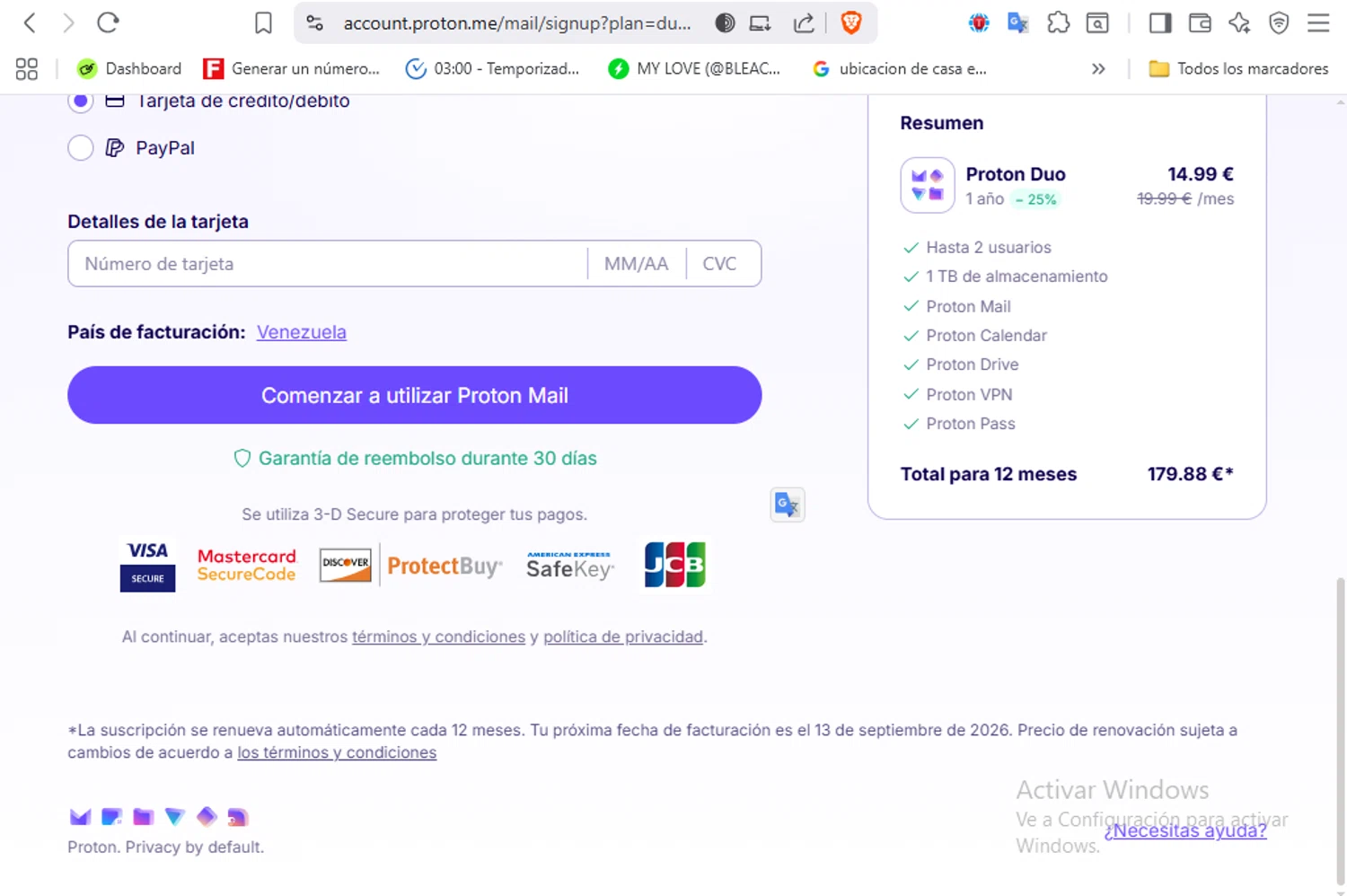 ProtonMail discount code screenshot showing code BF2023 applied at ProtonMail checkout page. Uploaded by SimplyCodes community member VoucherFalcon3942 on Sep 13, 2025