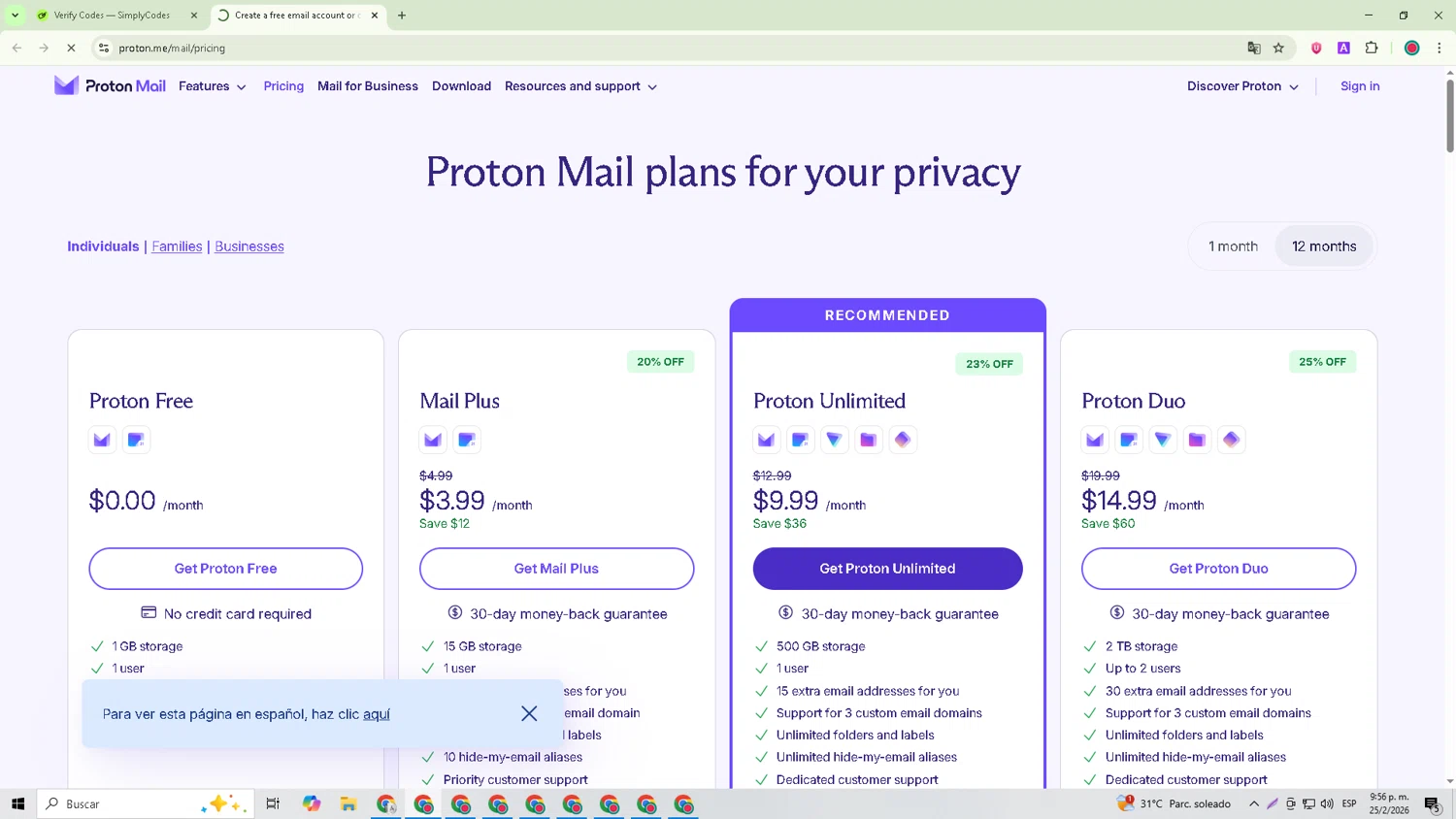 Verification screenshot for 80% Off Mail Plus 1 Monthly (members Only ) at ProtonMail - 4mo ago