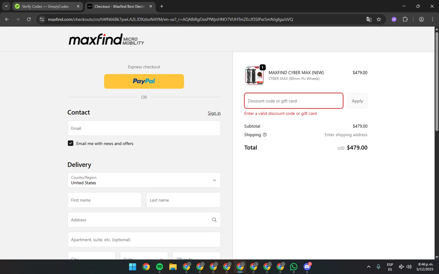 ProtonMail discount code screenshot showing code BF25PROMO applied at ProtonMail checkout page. Uploaded by SimplyCodes community member JHDELACRUZ on Dec 6, 2025