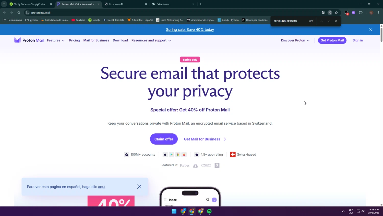 Verification screenshot for 50% Off Proton Unlimited Select Option Proton Unlimited (the Link Sends You to the Code and the Code Is at the End of the Link) at ProtonMail - 3mo ago