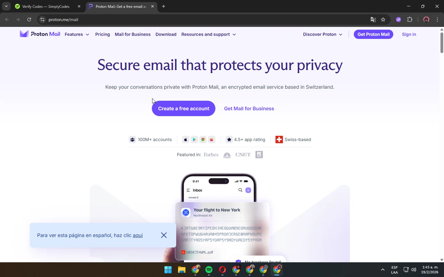 ProtonMail discount code screenshot showing code BJDTQMHB applied at ProtonMail checkout page. Uploaded by SimplyCodes community member ShrewdPilot3521 on Feb 19, 2026