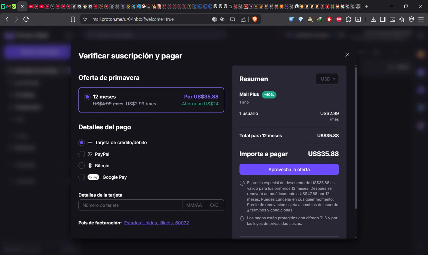 Verification screenshot for 40% Off Mail Plus Proton Select Option Mail Plus (special Restrictions Apply) at ProtonMail - 2mo ago