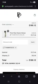 Proto Pipe coupon verification screenshot