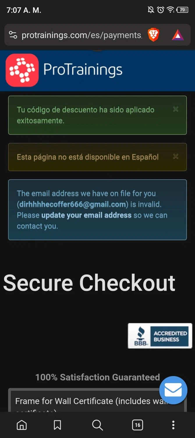 ProTrainings checkout page showing ProTrainings discount code box | Screenshot taken by SimplyCodes community member on May 18, 2024