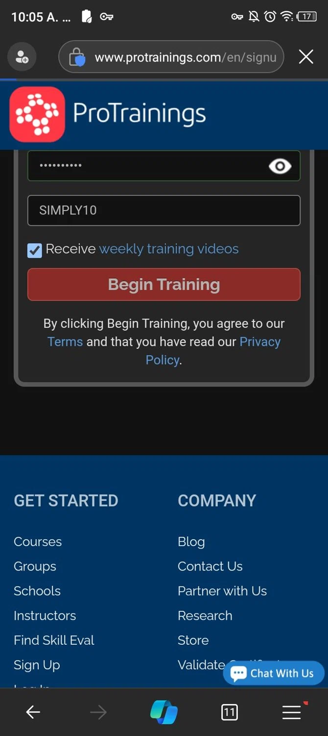 ProTrainings checkout page showing ProTrainings discount code box | Screenshot taken by SimplyCodes community member on Jun 3, 2024