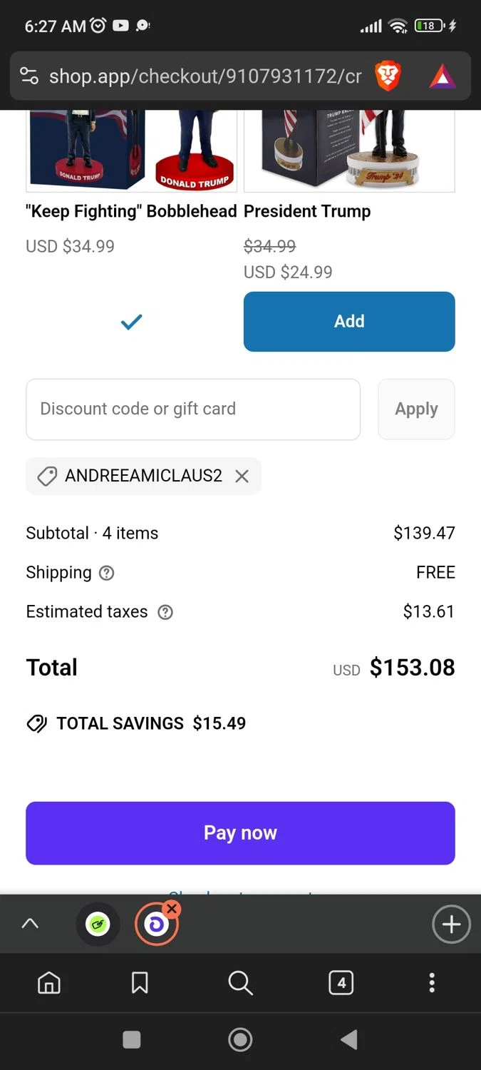 Proud Patriots discount code screenshot showing code ANDREEAMICLAUS2 applied at Proud Patriots checkout page. Uploaded by SimplyCodes community member BargainPioneer8286 on Apr 5, 2025