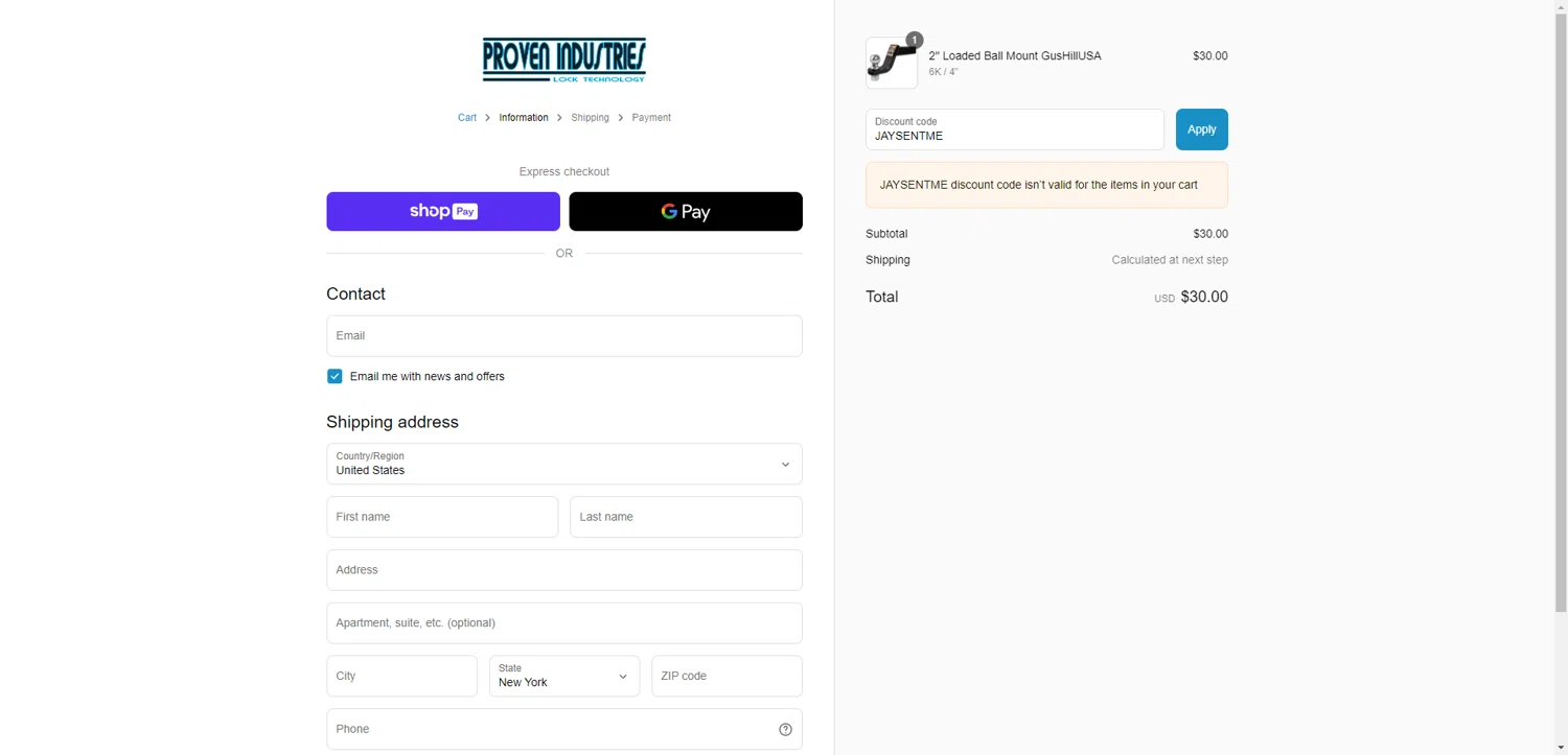 Proven Industries discount code screenshot showing code JAYSENTME applied at Proven Industries checkout page. Uploaded by SimplyCodes community member PromoAdmiral6652 on Jun 2, 2025