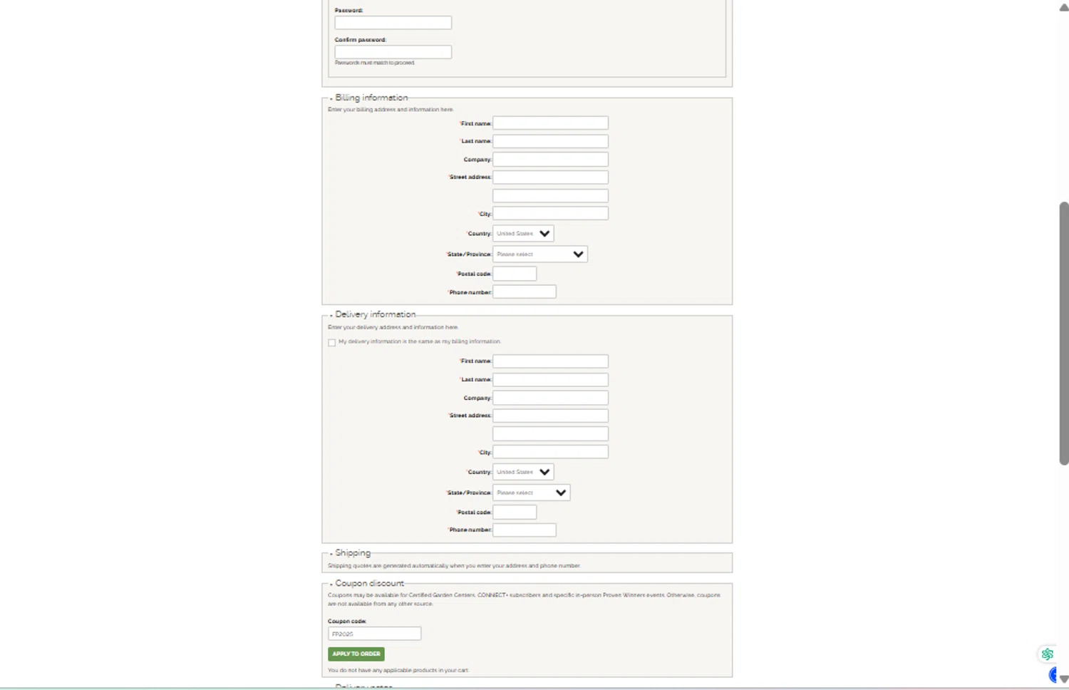 Proven Winners checkout page showing Proven Winners coupon code box | Screenshot taken by SimplyCodes community member on May 21, 2025