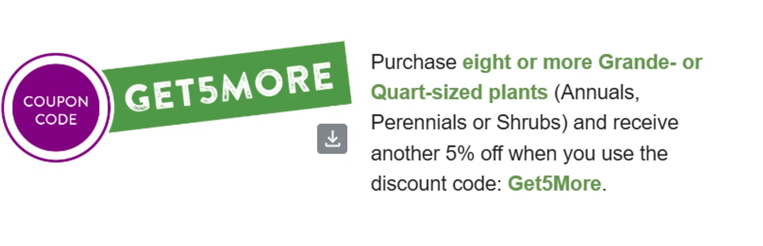 Proven Winners coupon code screenshot showing code Get5More applied at Proven Winners checkout page. Uploaded by SimplyCodes community member annablack on May 23, 2025