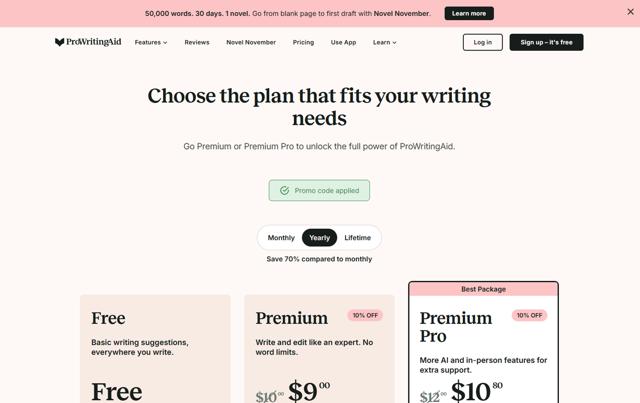 Pro Writing Aid checkout page showing Pro Writing Aid promo code box | Screenshot taken by SimplyCodes community member on Sep 3, 2025