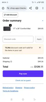 TILINA coupon verification screenshot