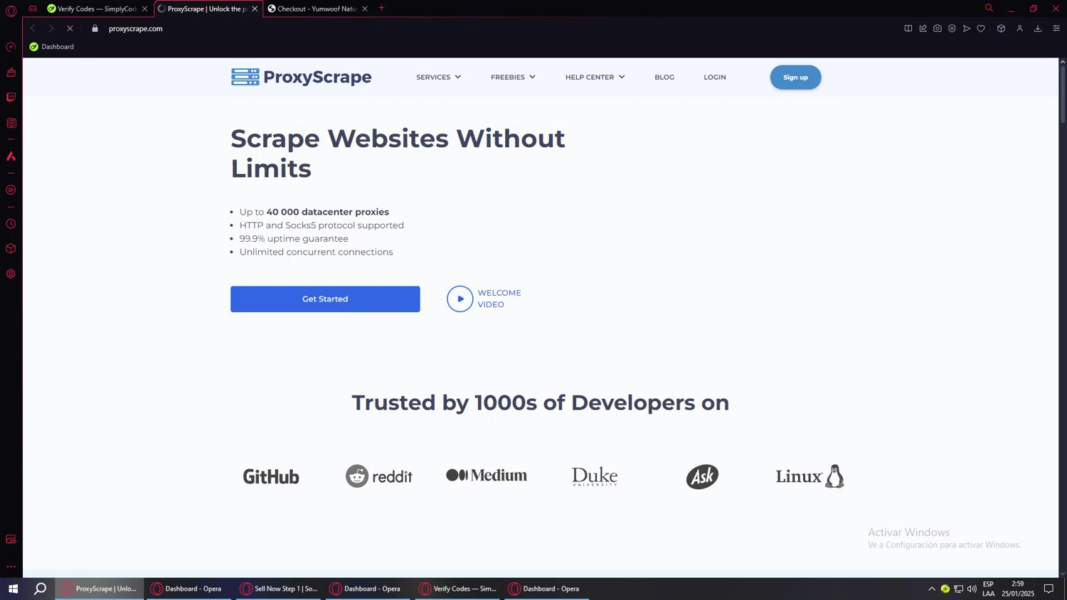 ProxyScrape promo code screenshot showing code NewYear2025 applied at ProxyScrape checkout page. Uploaded by SimplyCodes community member ValueWarden4201 on Jan 25, 2025
