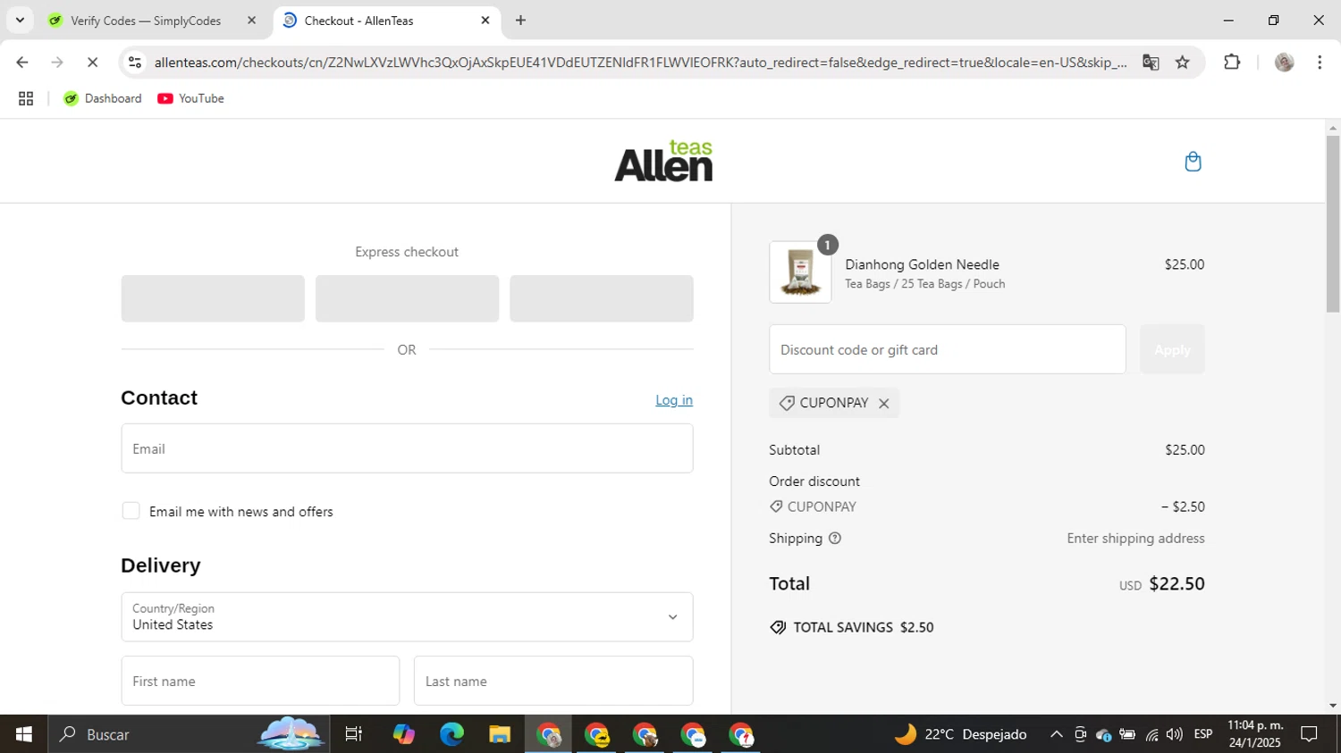 ProxyScrape promo code screenshot showing code NewYear2025 applied at ProxyScrape checkout page. Uploaded by SimplyCodes community member powerSu on Jan 25, 2025