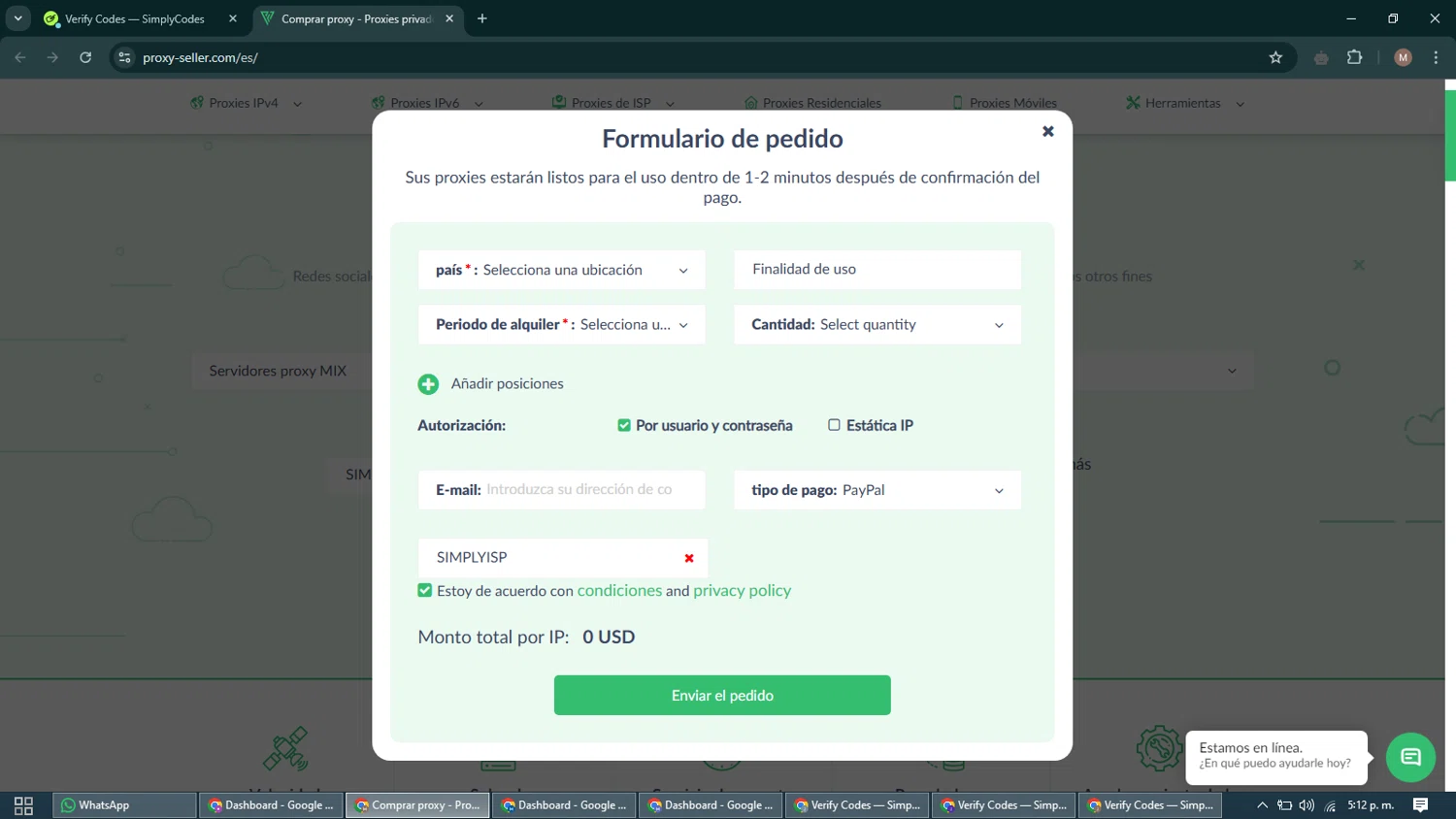 Proxy-Seller promo code screenshot showing code SIMPLYISP applied at Proxy-Seller checkout page. Uploaded by SimplyCodes community member DiscountTitan4635 on Jan 31, 2025
