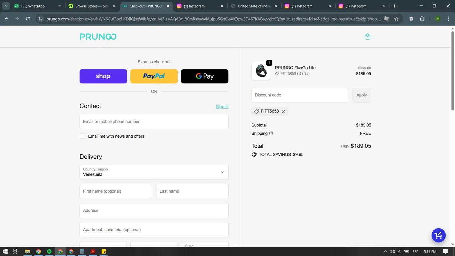 Prungo promo code screenshot showing code FITT5658 applied at Prungo checkout page. Uploaded by SimplyCodes community member becomeaware on Dec 8, 2025