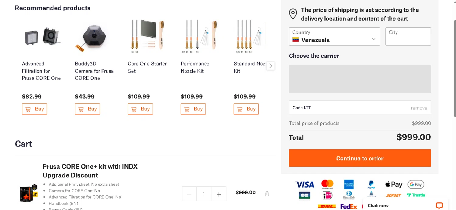 Prusa checkout page showing Prusa discount code box | Screenshot taken by SimplyCodes community member on Feb 1, 2026