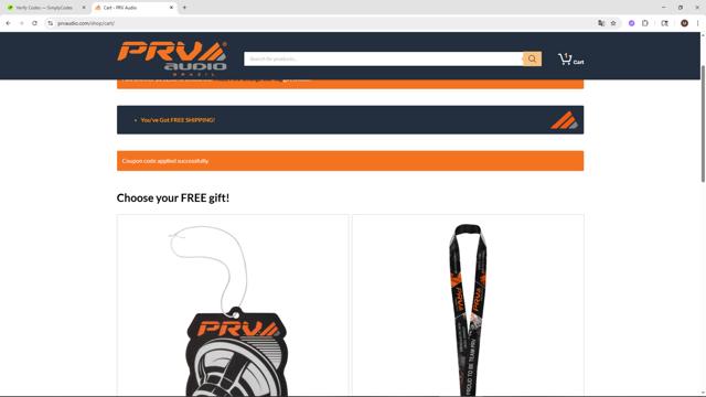 PRV Audio checkout page showing PRV Audio coupon code box | Screenshot taken by SimplyCodes community member on Aug 21, 2025