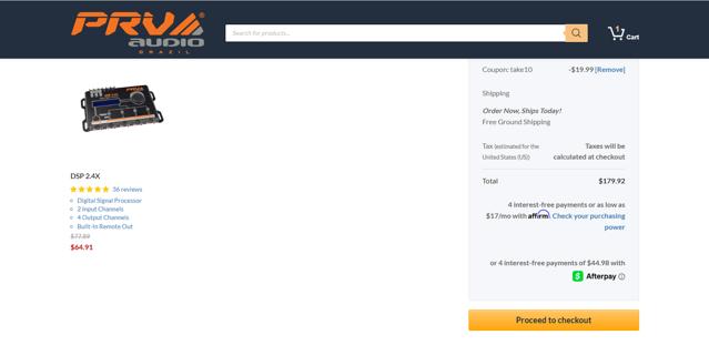 PRV Audio checkout page showing PRV Audio coupon code box | Screenshot taken by SimplyCodes community member on Jul 18, 2025