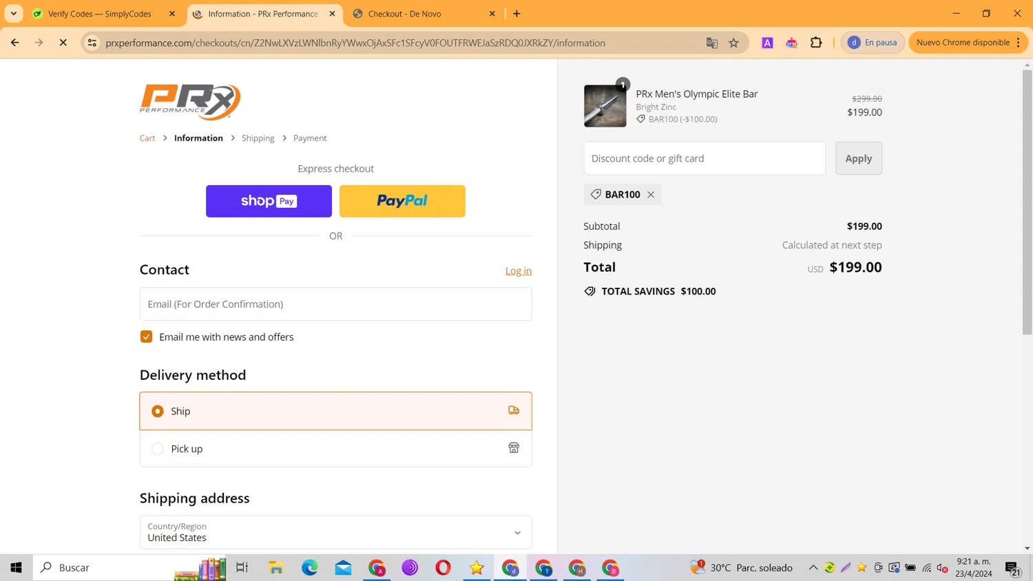 where to use PRx Performance promo code box
