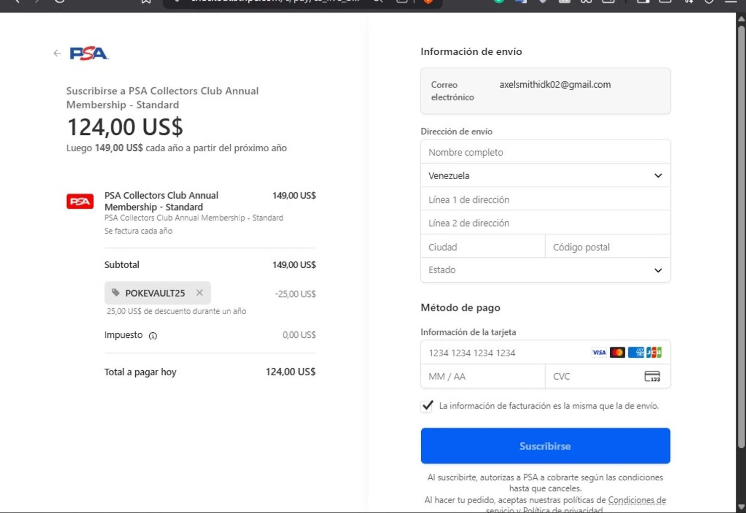 PSA Card checkout page showing PSA Card promo code box | Screenshot taken by SimplyCodes community member on Feb 1, 2026