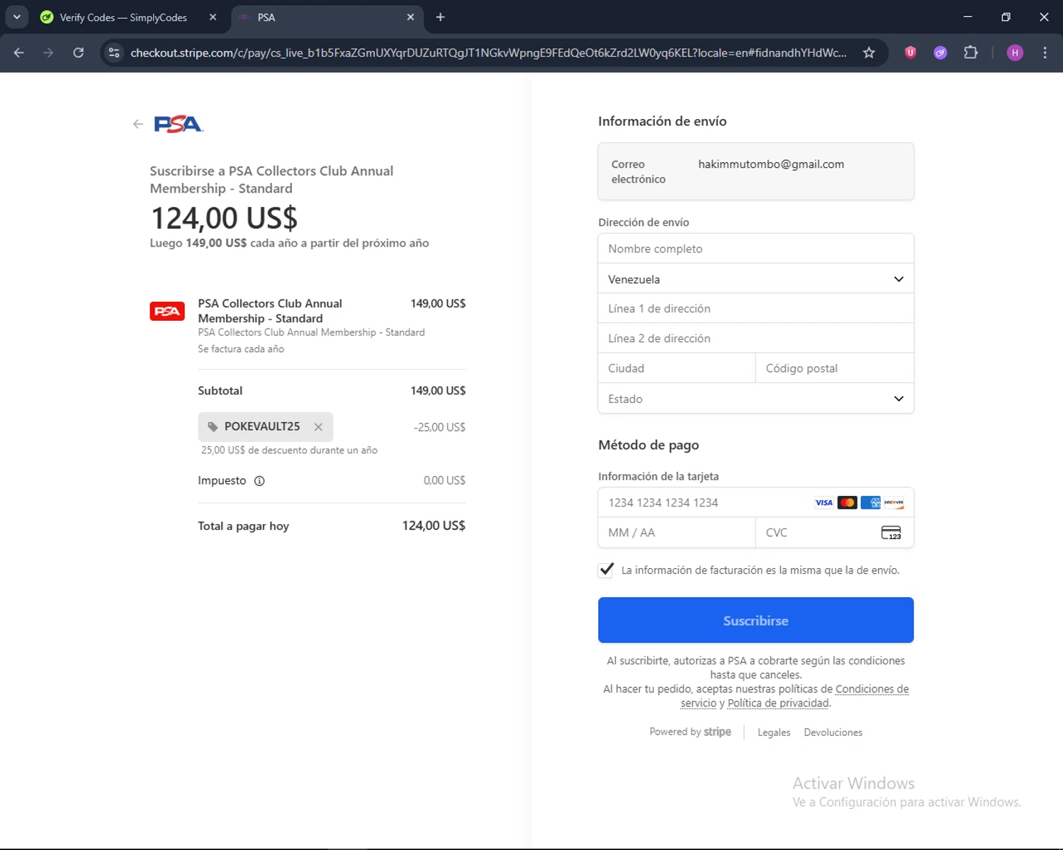 PSA Card checkout page showing PSA Card promo code box | Screenshot taken by SimplyCodes community member on Jan 29, 2026