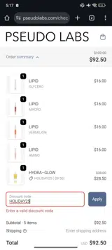 HOLIDAY25 coupon verification screenshot