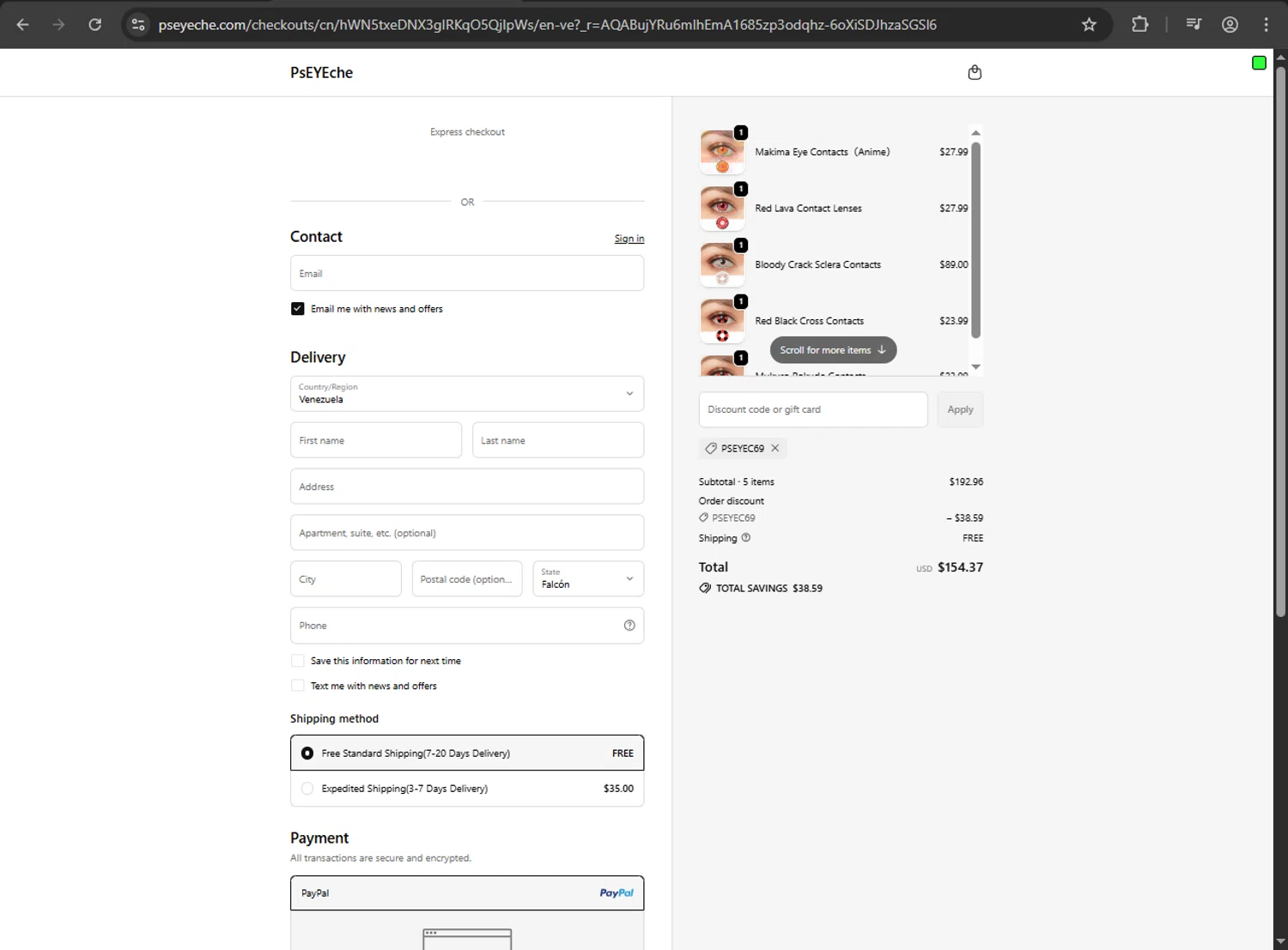PsEYEche discount code screenshot showing code PSEYEC69 applied at PsEYEche checkout page. Uploaded by SimplyCodes community member JakePerrox on Nov 30, 2025