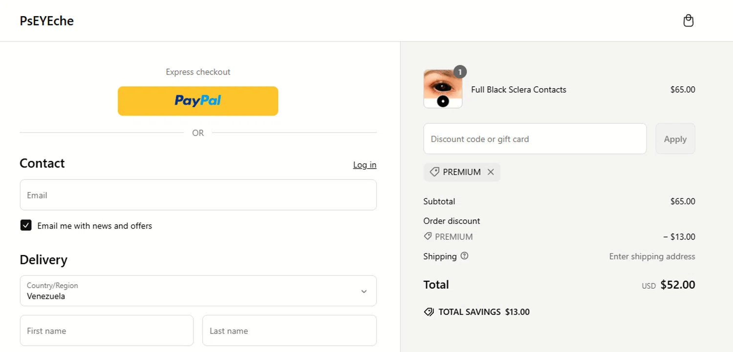 PsEYEche discount code screenshot showing code PREMIUM applied at PsEYEche checkout page. Uploaded by SimplyCodes community member MagnificentMaverick4922 on Mar 14, 2025
