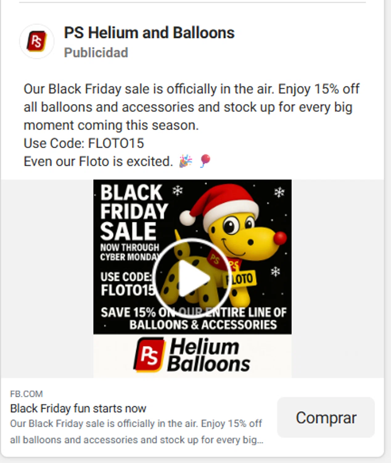 PS Helium discount code screenshot showing code FLOTO15 applied at PS Helium checkout page. Uploaded by SimplyCodes community member antonietarodriguez96 on Nov 28, 2025