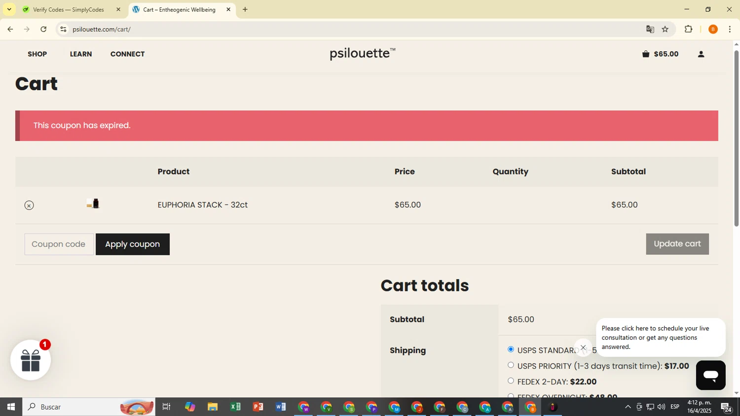 Psilouette coupon code screenshot showing code beauties15 applied at Psilouette checkout page. Uploaded by SimplyCodes community member TreasureWarden2401 on Apr 16, 2025