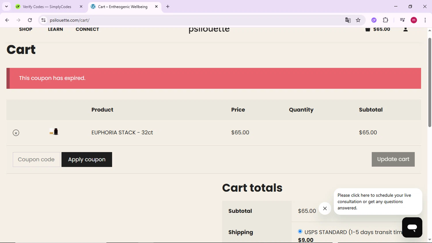 Psilouette coupon code screenshot showing code ravelove applied at Psilouette checkout page. Uploaded by SimplyCodes community member PrimeSage7080 on Oct 23, 2025