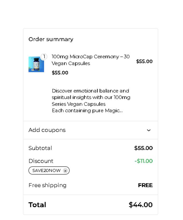 PsiloVibe Church checkout page showing PsiloVibe Church discount code box | Screenshot taken by SimplyCodes community member on Aug 21, 2025