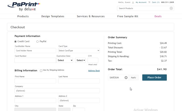 PsPrint checkout page showing PsPrint coupon code box | Screenshot taken by SimplyCodes community member on Jul 23, 2025