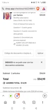 DIEGO25 coupon verification screenshot