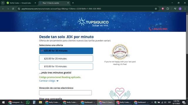 Psychic Source checkout page showing Psychic Source promo code box | Screenshot taken by SimplyCodes community member on Jun 17, 2025