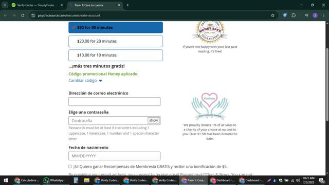 Psychic Source checkout page showing Psychic Source promo code box | Screenshot taken by SimplyCodes community member on Jul 2, 2025