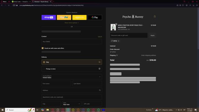 Psycho Bunny checkout page showing Psycho Bunny discount code box | Screenshot taken by SimplyCodes community member on Jan 5, 2025
