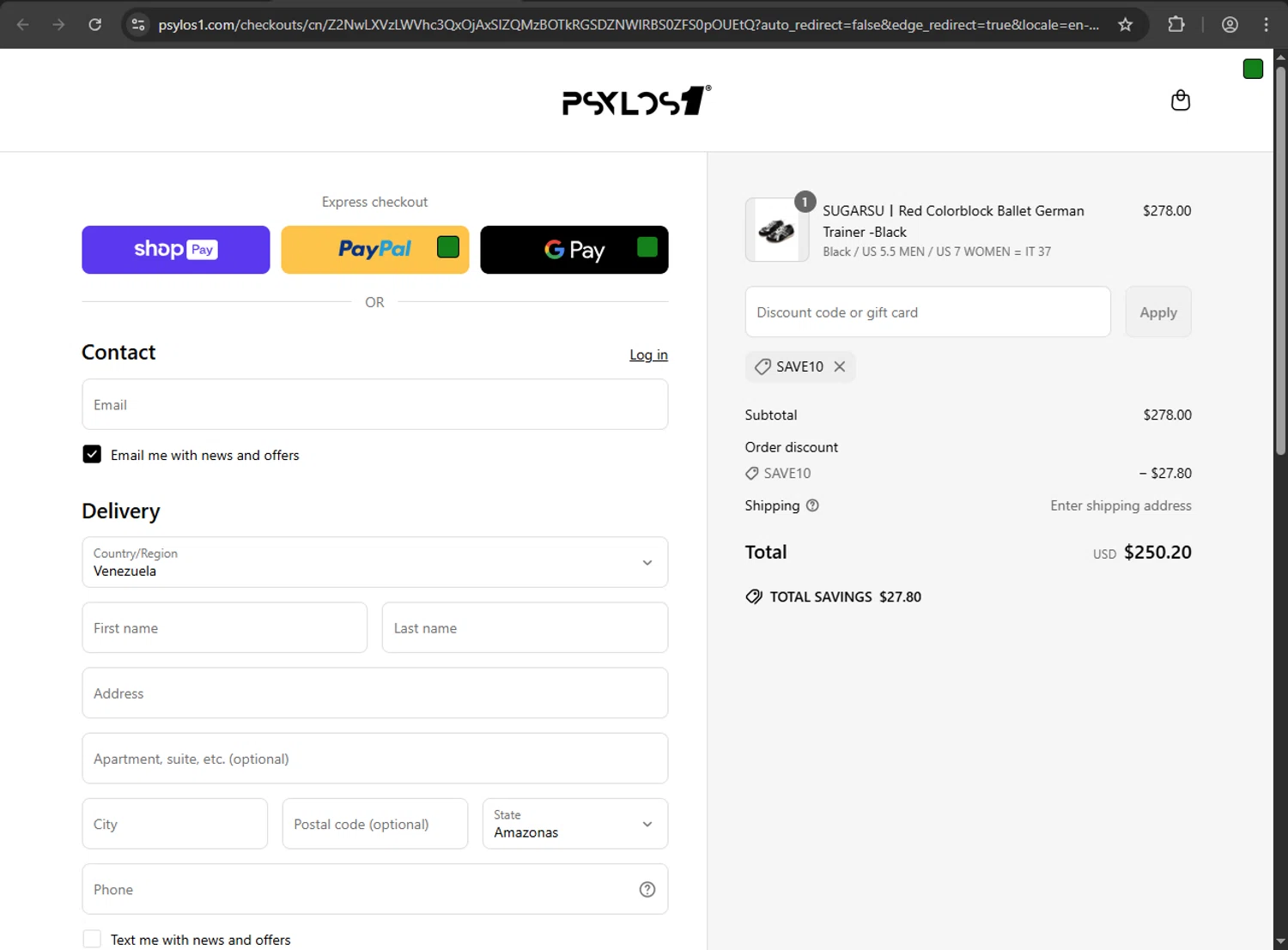 Psylos1 discount code screenshot showing code SAVE10 applied at Psylos1 checkout page. Uploaded by SimplyCodes community member kaiser2 on May 20, 2025